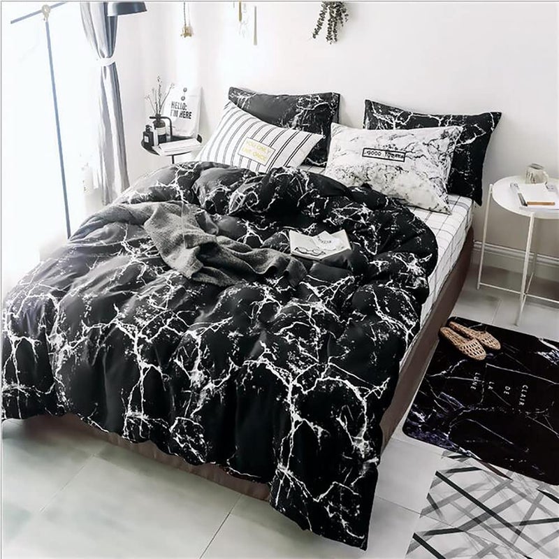 KAREVER Black Comforter Set Boys Black Marble Bedding Set Twin Lightweight Soft Blanket Teen Boy Girls Breathable Black Marble Quilt Set 3 PCs Bed Comforter Set - Image 3